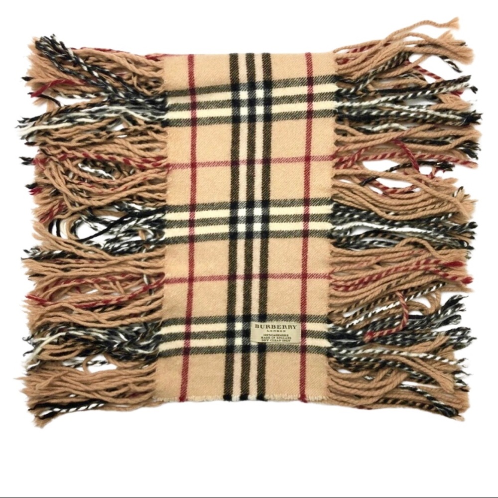 VINTAGE BURBERRY NOVA CHECK CASHMERE FRINGE SCARF